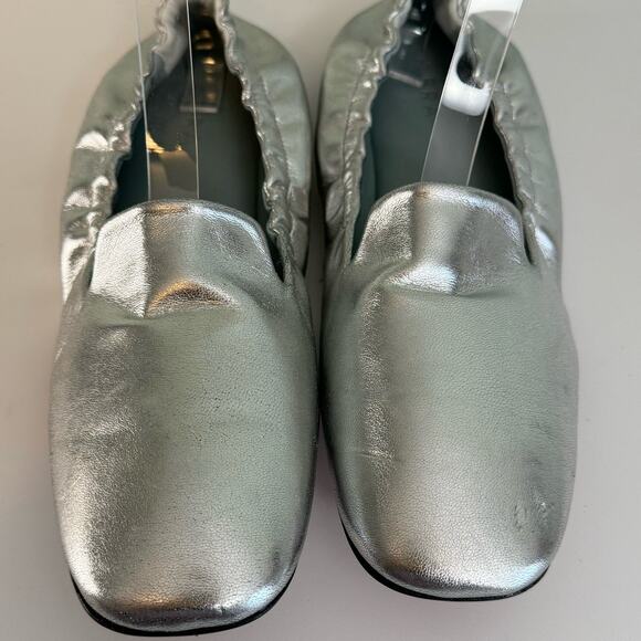 Aera Ballet Flat Shoes Size 41 US 11 Silver Metallic Vegan Square Toe Italy NWOT - Picture 9 of 10